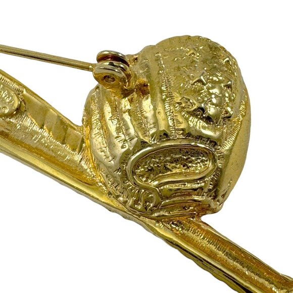 Cookie Lee Baseball Bat Glove Ball Brooch Novelty Pin Rhinestones Goldtone - Picture 5 of 6